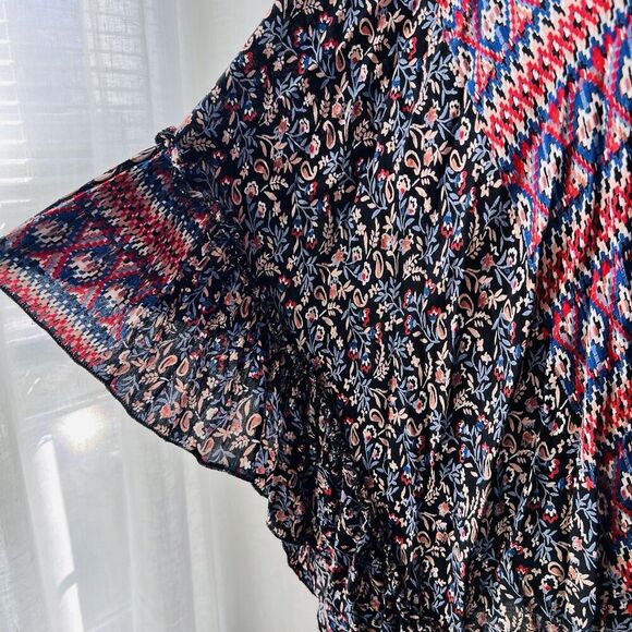 Angie Colorful Mixed Floral Print Ruffly Boho Super Soft Open Kimono Size Medium - Picture 3 of 8